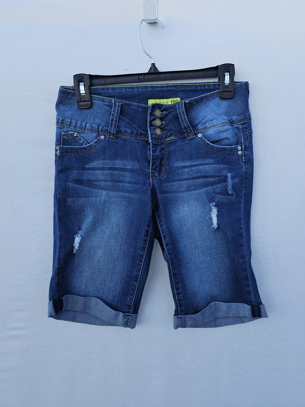 YMI Wanna Betta Butt? High Rise Distressed Denim Bermuda Shorts - Size 5
